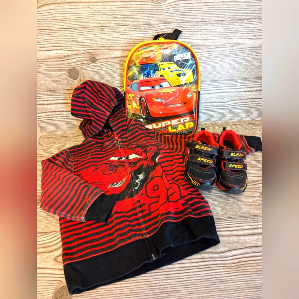 Disney Cars Lightning McQueen 3T Hoodie, Light up Shoes, Mini Backpack